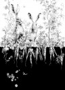 Edmond Petit Wallpaper Licvres/Fenouil/Tournesol - Blanc et Noi Lièvres Gauche - Blanc et Noir