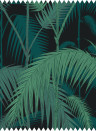 Cole & Son Stoff Palm Jungle Velvet - Viridian/ Petrol on Black
