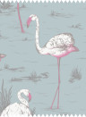 Cole & Son Tessuto Flamingos Linen Union - White & Fuchsia on Seafoam