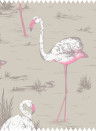 Cole & Son Tessuto Flamingos Linen Union - White & Fuchsia on Taupe