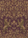 Cole & Son Wallpaper Boscobel Oak Metallic Autumnal Gold on Claret