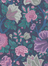 Cole & Son Wallpaper Midsommer Bloom - Mulberry, Purple & Teal on Ink