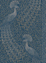 Cole & Son Wallpaper Pavo Parade - Metallic Silver on Denim