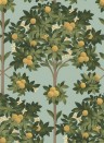Cole & Son Papier peint Orange Blossom - Lemon/ Olive Green on Duck Egg