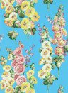 Sanderson Wallpaper Hollyhocks Fire Pink/ Bright Blue