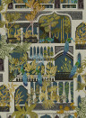 Josephine Munsey Wallpaper Peacock Arches - Dark Teal