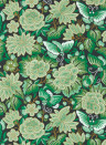Sanderson Carta da parati Amara Butterfly - Emerald/ Ink Black