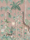 Rebel Walls Mural Giraffes Stroll - Pink