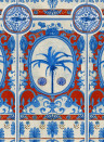 Mindthegap Papier peint The Villa Mural - Blue/ Red/ Taupe