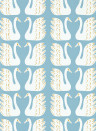 Scion Wallpaper Swim Swam Swan - Sky/ Chai
