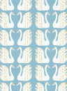 Scion Wallpaper Swim Swam Swan - Sky/ Chai