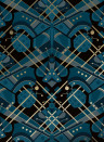 KEK Amsterdam Wallpaper Art Deco Animaux Butterfly Gold - Blue