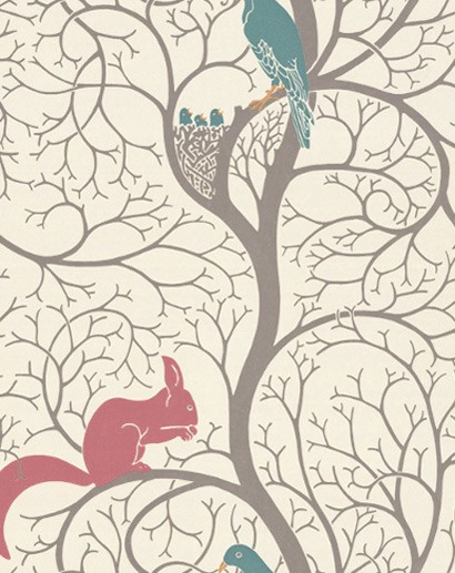 Tapete Squirrel & Dove von Sanderson - Teal/ Red
