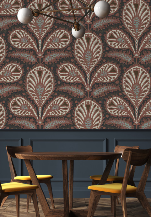Josephine Munsey Papier peint Ikat Clover - Red and Ink