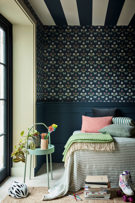 Little Greene Tapete Burges Butterfly - Hicks Blue