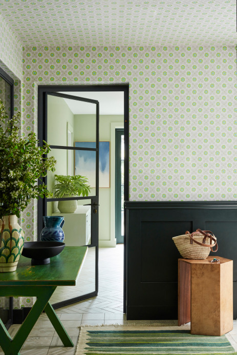 Little Greene Wallpaper Ditsy Block - Phthalo