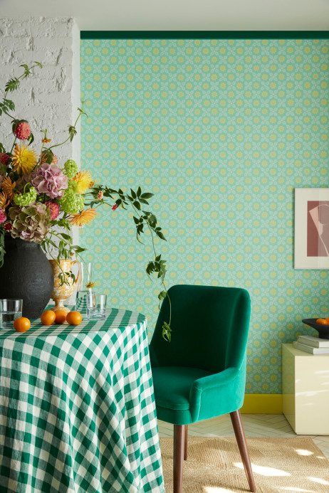 Little Greene Wallpaper Ditsy Block - Green Verditer