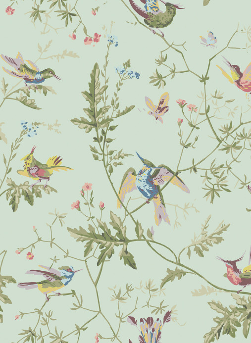 Cole & Son Carta da parati Hummingbirds - Multi/ Old Olive on Duck Egg