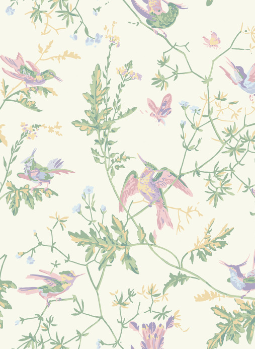Cole & Son Papier peint Hummingbirds - Blush Sage/  Mulberry on Cream