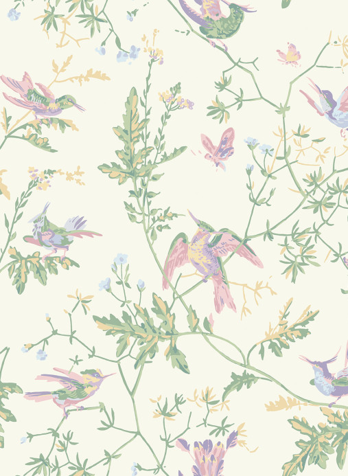 Cole & Son Carta da parati Hummingbirds - Blush Sage/  Mulberry on Cream