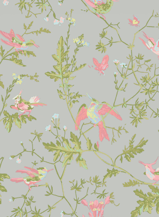 Cole & Son Carta da parati Hummingbirds - Rose/ Olive on Grey