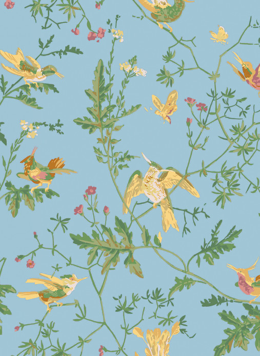 Cole & Son Papier peint Hummingbirds - Buttercup Yellow on Cornflower Blue