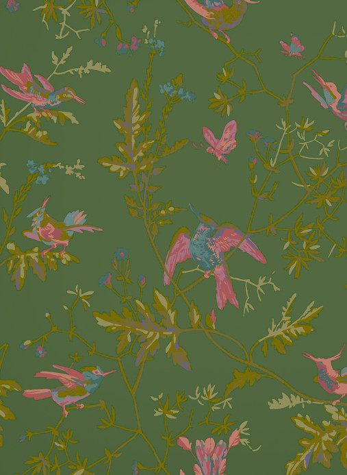 Cole & Son Papier peint Hummingbirds - Fuchsia on Racing Green