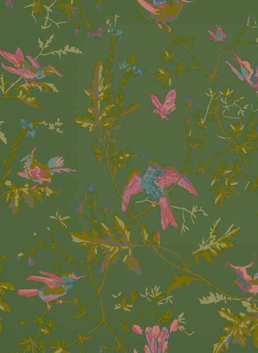 Cole & Son Carta da parati Hummingbirds - Fuchsia on Racing Green