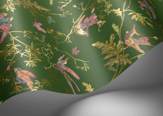 Cole & Son Wallpaper Hummingbirds - Fuchsia on Racing Green