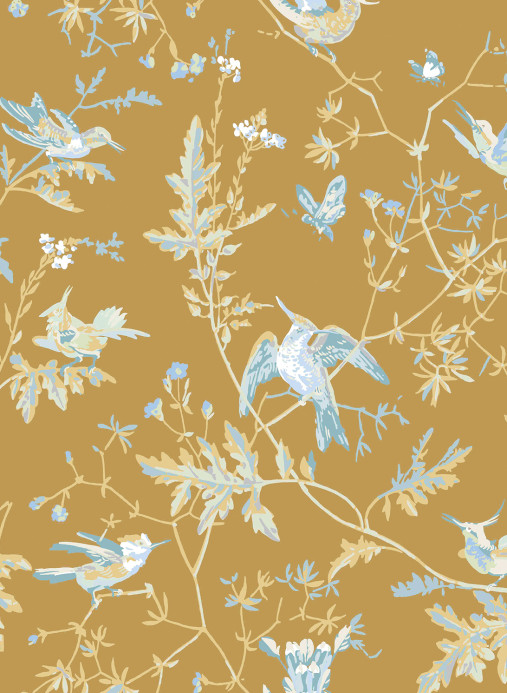 Cole & Son Carta da parati Hummingbirds - Ice Blue on Metallic Gold