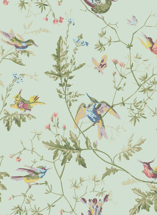 Cole & Son Carta da parati Hummingbirds - Multi/ Old Olive on Duck Egg Mica