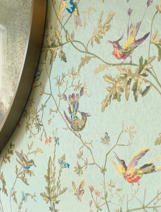 Cole & Son Wallpaper Hummingbirds - Multi/ Old Olive on Duck Egg Mica