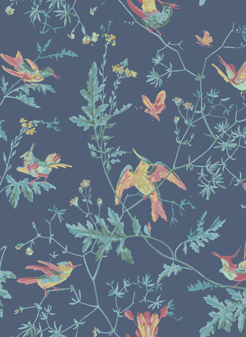 Cole & Son Papier peint Hummingbirds - Multi/ Petrol on Midnight