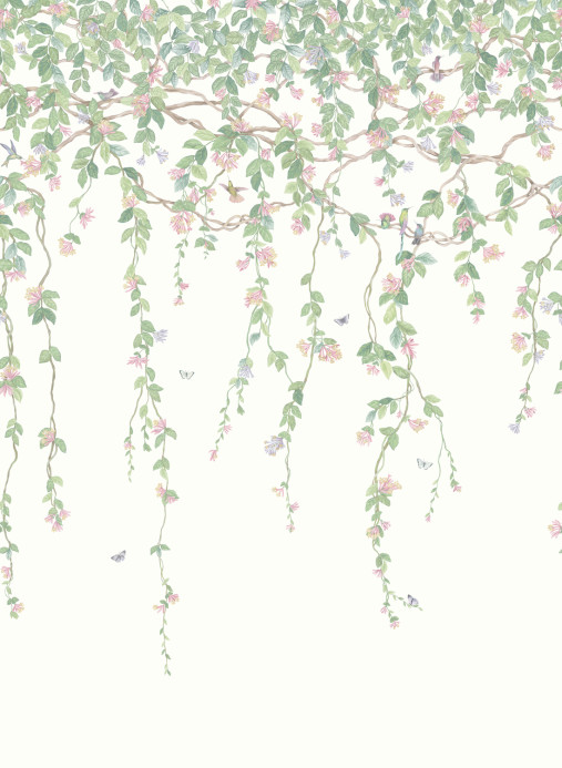 Cole & Son Papier peint Hummingbirds Flora - Blush Sage/  Mulberry on Cream