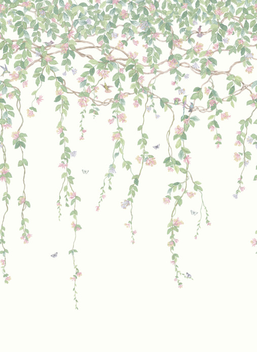 Cole & Son Carta da parati Hummingbirds Flora - Blush Sage/  Mulberry on Cream