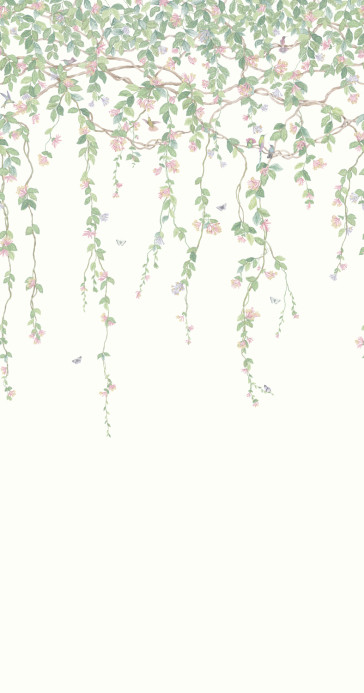 Cole & Son Papier peint Hummingbirds Flora - Blush Sage/  Mulberry on Cream