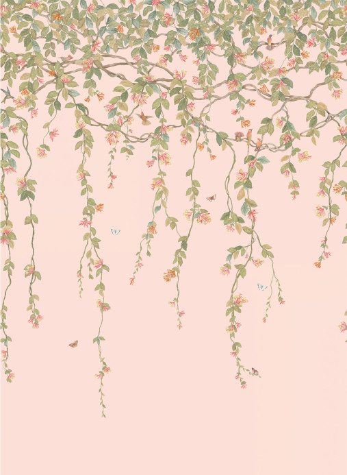 Cole & Son Papier peint Hummingbirds Flora - Tangerine/ Olive on Blush