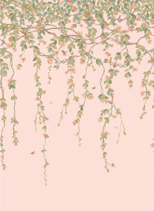 Cole & Son Tapete Hummingbirds Flora - Tangerine/ Olive on Blush