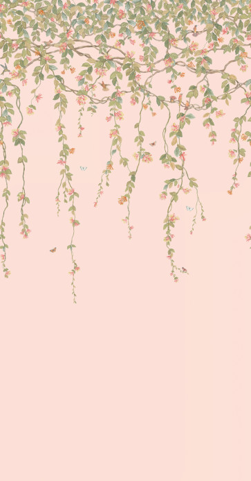 Cole & Son Tapete Hummingbirds Flora - Tangerine/ Olive on Blush