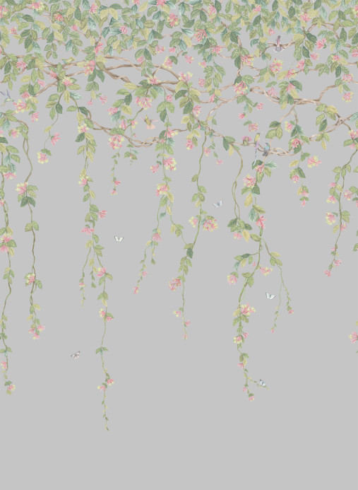 Cole & Son Wallpaper Hummingbirds Flora - Rose/ Olive on Grey