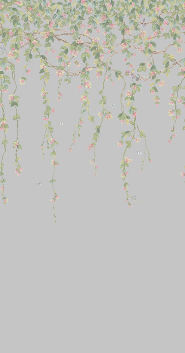 Cole & Son Papier peint Hummingbirds Flora - Rose/ Olive on Grey