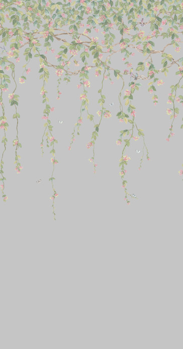 Cole & Son Tapete Hummingbirds Flora - Rose/ Olive on Grey