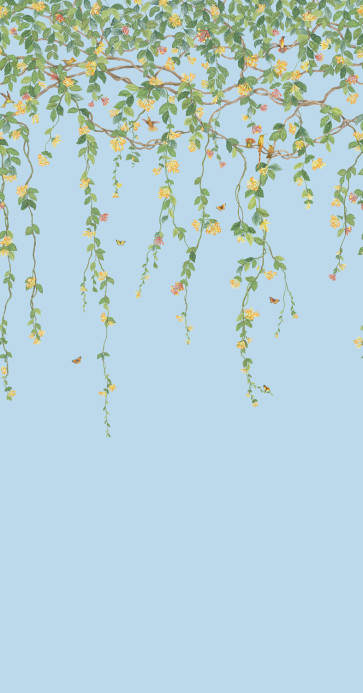 Cole & Son Carta da parati Hummingbirds Flora - Buttercup Yellow on Cornflower Blue