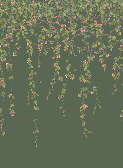 Cole & Son Wallpaper Hummingbirds Flora - Fuchsia on Racing Green