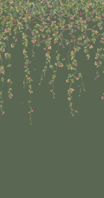 Cole & Son Wallpaper Hummingbirds Flora - Fuchsia on Racing Green