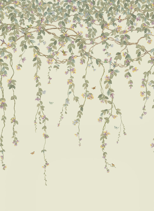 Cole & Son Tapete Hummingbirds Flora - Multi/ Old Olive on Eau Du Nil