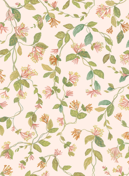 Cole & Son Papier peint Flora - Tangerine/ Olive on Blush