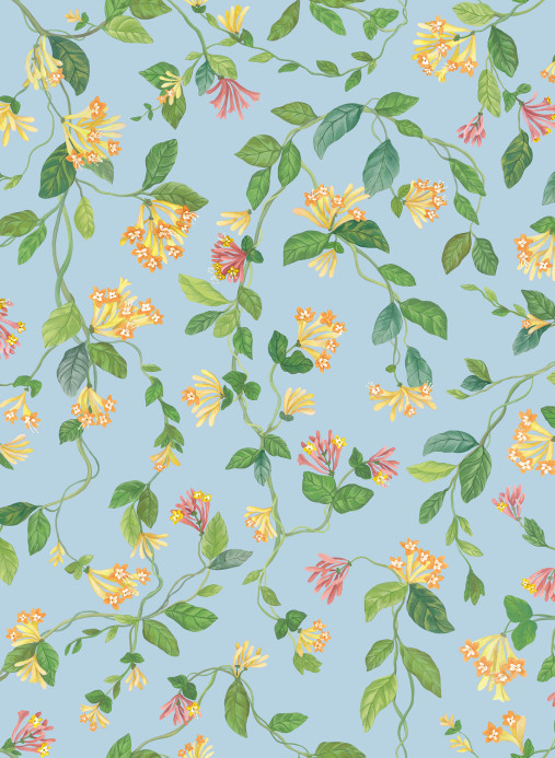 Cole & Son Papier peint Flora - Buttercup Yellow on Cornflower Blue