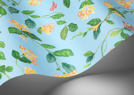 Cole & Son Papier peint Flora - Buttercup Yellow on Cornflower Blue