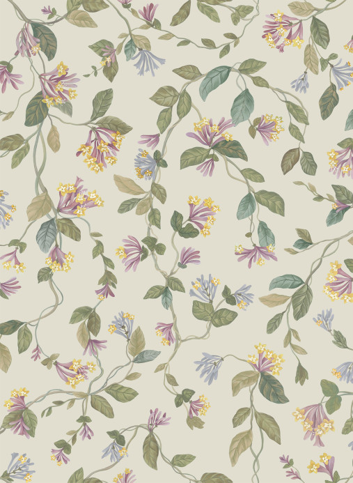 Cole & Son Papier peint Flora - Multi/ Old Olive on Eau Du Nil